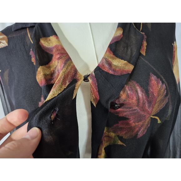 Vintage Emanuel Ungaro Black Brown Leaf Sheer Silk Top US 6 40 - Picture 4 of 8